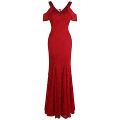 Women's Evening Dress Off Shoulder Lace Beading Crystal Maxi Elegant Bodycon Party Gwon Red | Vimost Shop.