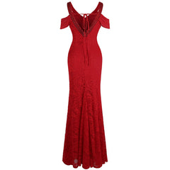 Women's Evening Dress Off Shoulder Lace Beading Crystal Maxi Elegant Bodycon Party Gwon Red | Vimost Shop.