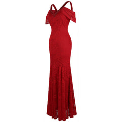 Women's Evening Dress Off Shoulder Lace Beading Crystal Maxi Elegant Bodycon Party Gwon Red | Vimost Shop.