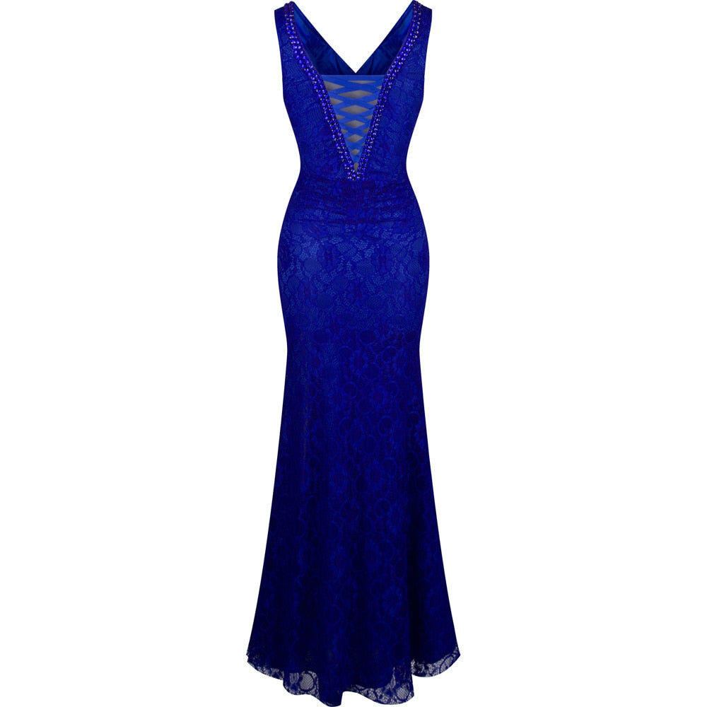 Women's Evening Dress Off Shoulder Lace Beading Crystal Maxi Elegant Bodycon Party Gwon Red | Vimost Shop.