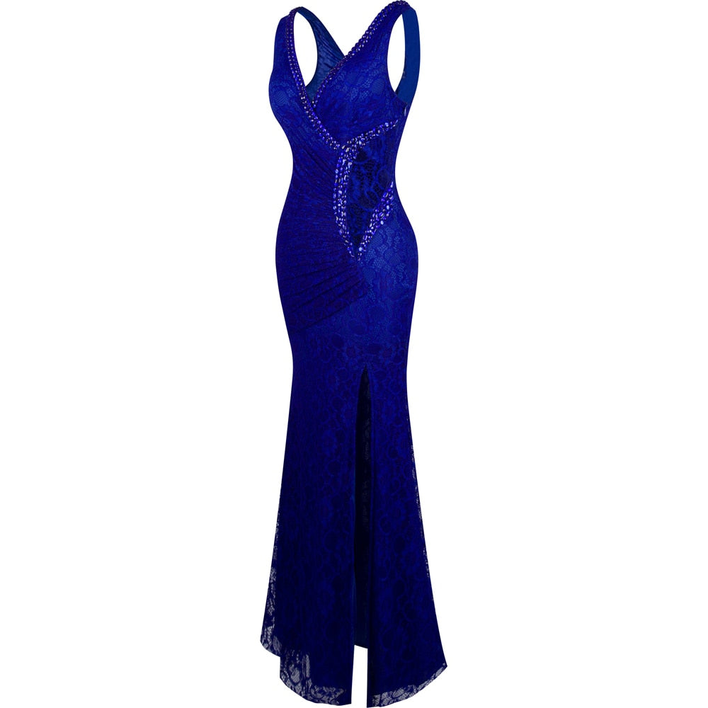 Women's Evening Dress Off Shoulder Lace Beading Crystal Maxi Elegant Bodycon Party Gwon Red | Vimost Shop.