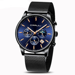 Top Luxury Men Multifunction Watches Waterproof Business Casual Quartz Date Wrist Watch Male Mesh Strap Clock