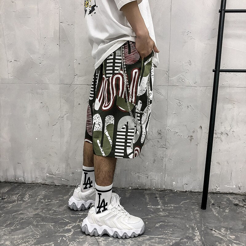 Men's Shorts Harajuku Colorful Graphic Summer Bermuda Beach Baggy | Vimost Shop.