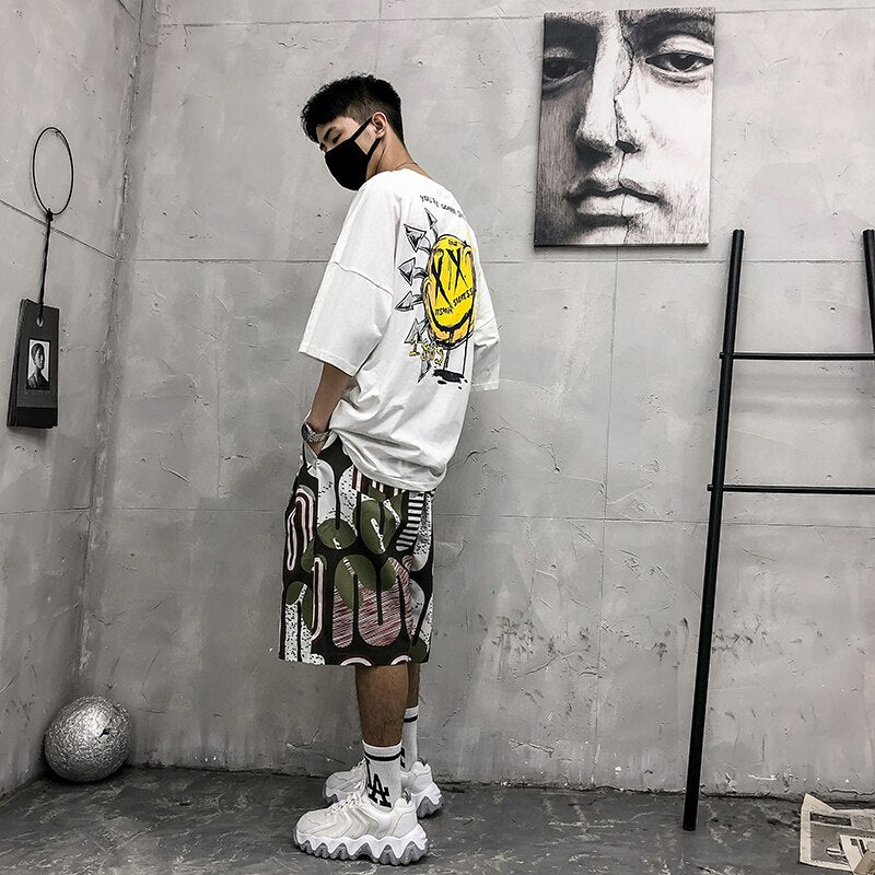 Men's Shorts Harajuku Colorful Graphic Summer Bermuda Beach Baggy | Vimost Shop.