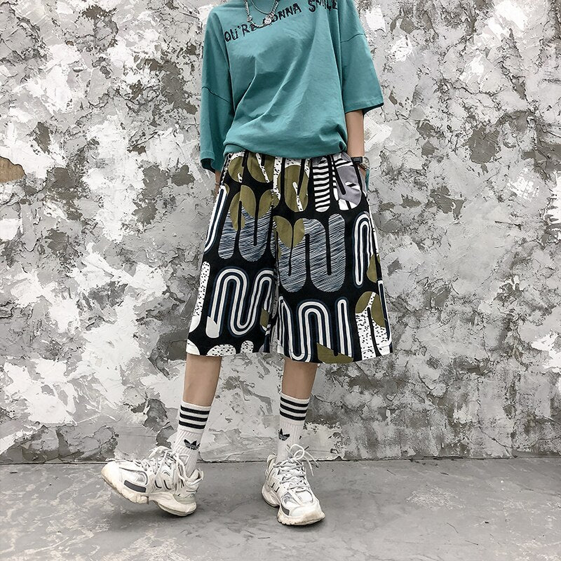 Men's Shorts Harajuku Colorful Graphic Summer Bermuda Beach Baggy | Vimost Shop.