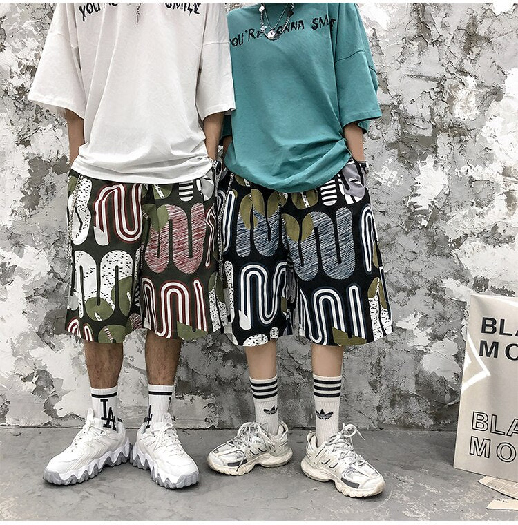 Men's Shorts Harajuku Colorful Graphic Summer Bermuda Beach Baggy | Vimost Shop.
