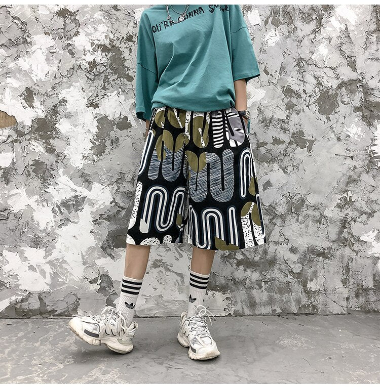 Men's Shorts Harajuku Colorful Graphic Summer Bermuda Beach Baggy | Vimost Shop.