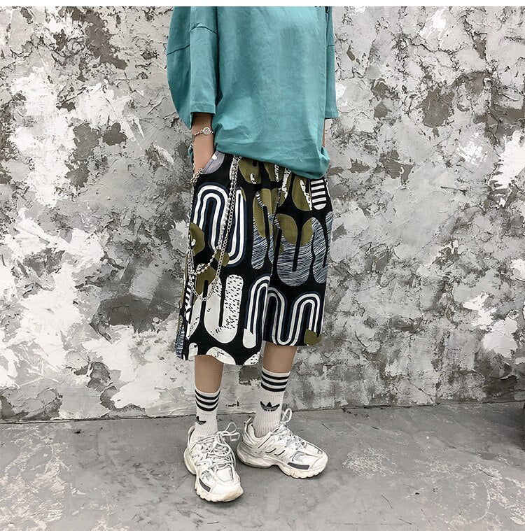Men's Shorts Harajuku Colorful Graphic Summer Bermuda Beach Baggy | Vimost Shop.