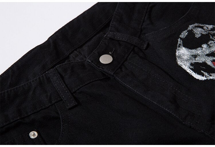 Men Jeans Hip Hop Graffiti Skull Letter Print Denim Pants Skinny Hole High Street | Vimost Shop.