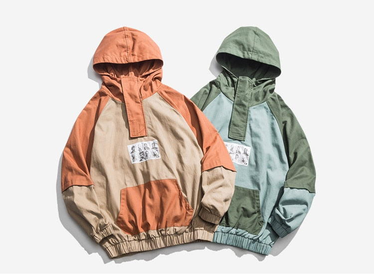 Men Patchwork  Pullover Sweatshirt Street Harajuku Hip Hop Streetwear Spring Hoodie | Vimost Shop.