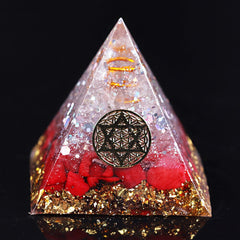 Reiki Orgonite Red Coral Stone Energy Crystal Rune Pyramid Family Office Home Transfer Decoration Chakra Jewelry Pyramid