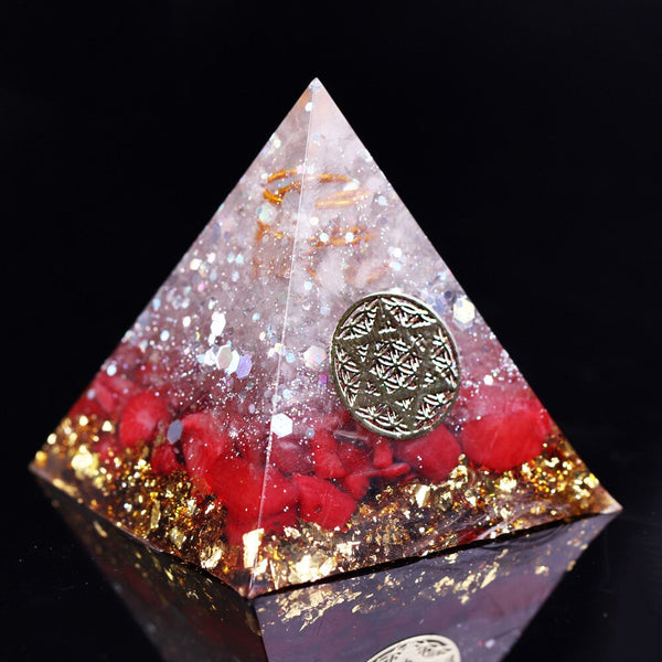 Reiki Orgonite Red Coral Stone Energy Crystal Rune Pyramid Family Office Home Transfer Decoration Chakra Jewelry Pyramid | Vimost Shop.