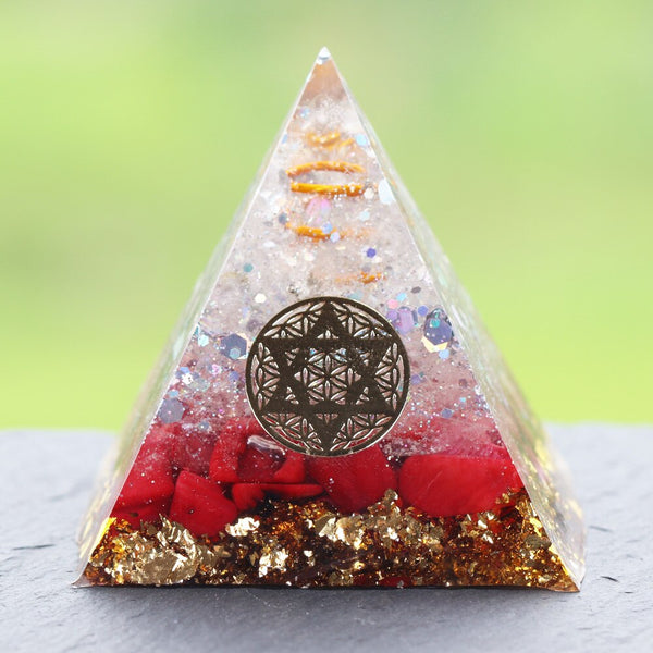 Reiki Orgonite Red Coral Stone Energy Crystal Rune Pyramid Family Office Home Transfer Decoration Chakra Jewelry Pyramid | Vimost Shop.