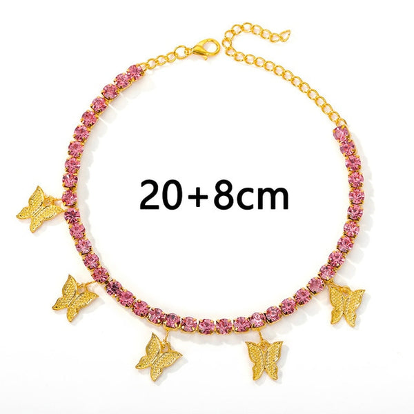 Gold Butterfly Anklet Rhinestone Crystal Ankle Bracelet Boho Beach Anklets for Women Sandals Foot Bracelets Female Jewelry | Vimost Shop.