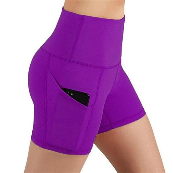 Women High Waist Sports Shorts Workout Running Fitness Gym Yoga Leggings Female Compression Yoga Shorts With Side Pocket | Vimost Shop.