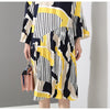 Autumn Stand Collar Long Flare Sleeve Pattern Striped Printed Pleated Loose Dress Women | Vimost Shop.