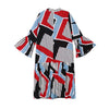 Autumn Stand Collar Long Flare Sleeve Pattern Striped Printed Pleated Loose Dress Women | Vimost Shop.