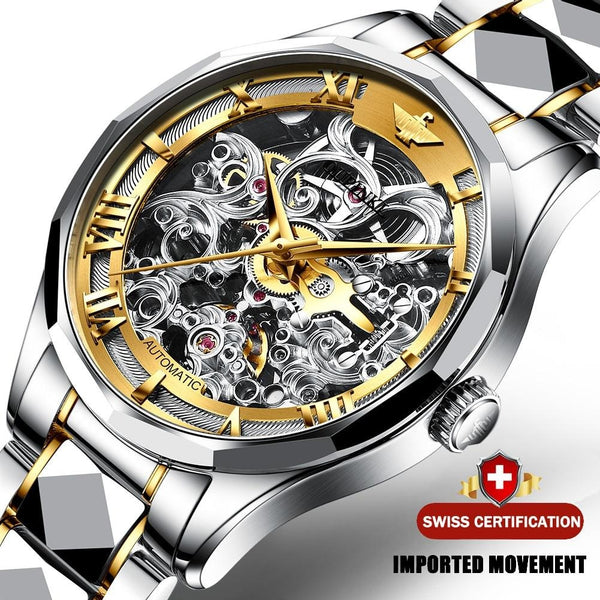 Luxury Men Automatic Mechanical Watch Skeleton Tungsten Steel Waterproof Self-Wind Sapphire Glass Wristwatch | Vimost Shop.