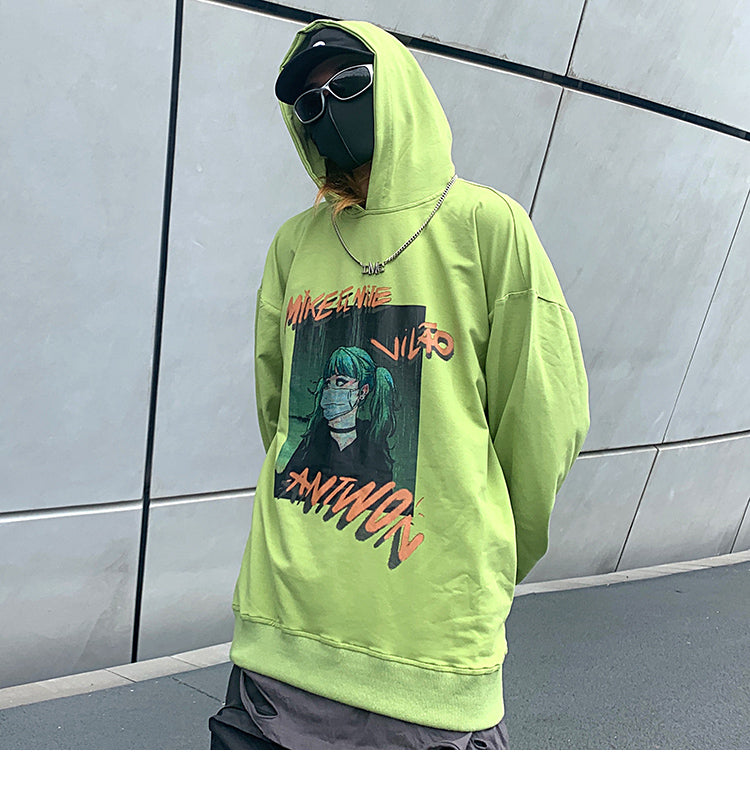 Hip Hop Hoodie Sweatshirt Men Harajuku Japanese Anime Hoodie Streetwear Cartoon Girl Green Hair Hooded Pullover Autumn | Vimost Shop.