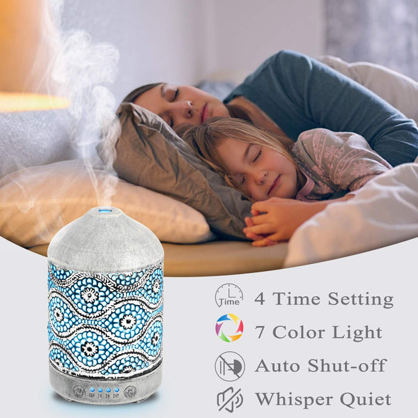 Essential Oil Metal Diffusers 100mL Aromatherapy Aroma Diffuser 7 Color Night Lights for Bedroom 4 Timer Cool Mist Humidifiers | Vimost Shop.