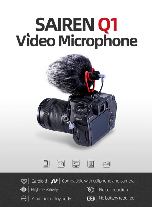 Sairen Q1 On-Camera Video Recording Mic Shotgun Interview Vlog Mic Universal for DSLR Android iPhone Smartphone GoPro | Vimost Shop.