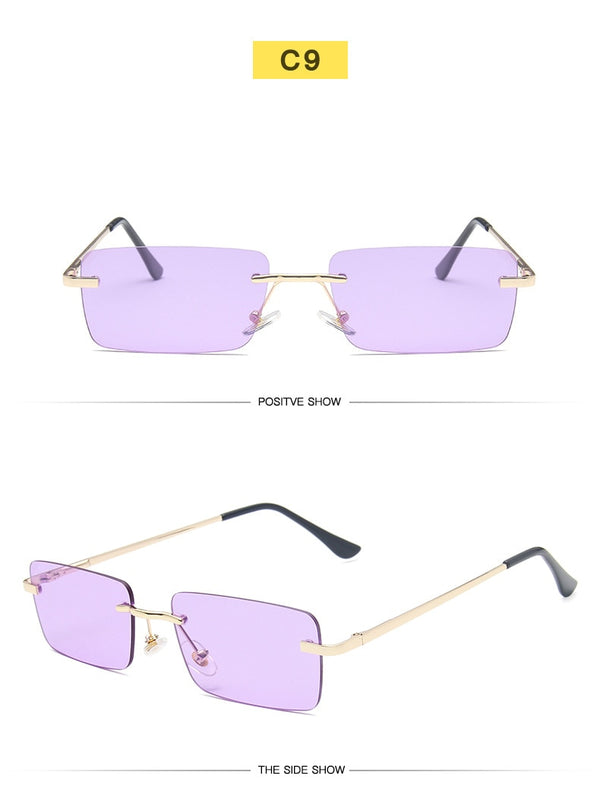 Rectangle Rimless Sunglasses Women Square Vintage Sunglasses Brand Designer Men Retro Small Yellow Gradient Glass UV400 Eyewear | Vimost Shop.