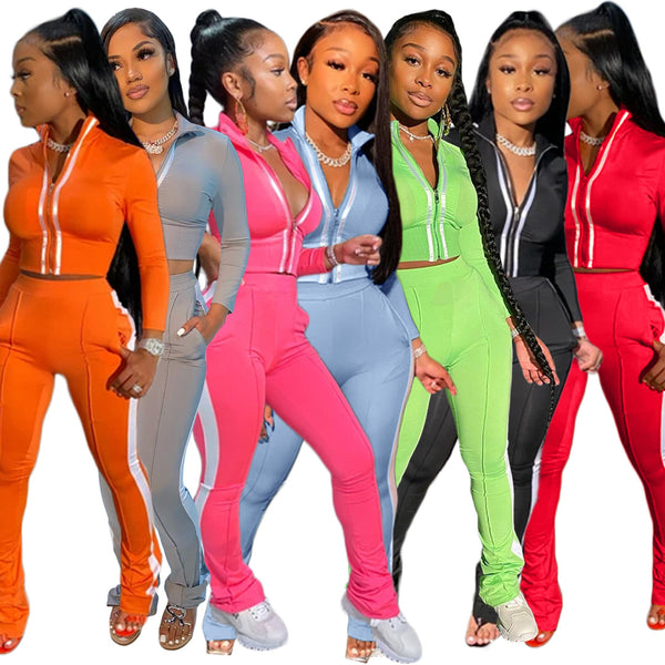 Women Splice Two Piece Set Tracksuit Fall Clothes Crop Top And Pants Sweat Suit Lounge Wear Outfits 2 Pcs Matching Sets | Vimost Shop.