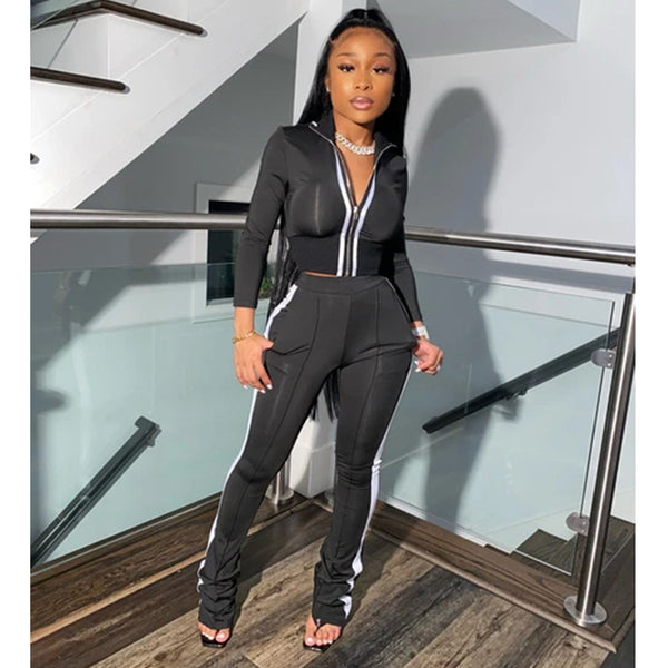 Women Splice Two Piece Set Tracksuit Fall Clothes Crop Top And Pants Sweat Suit Lounge Wear Outfits 2 Pcs Matching Sets | Vimost Shop.