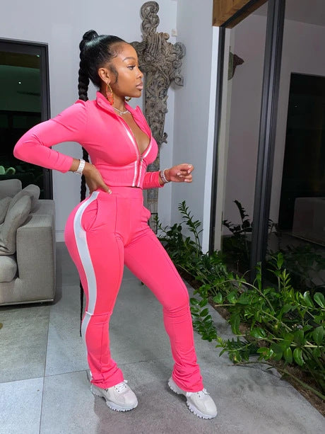 Women Splice Two Piece Set Tracksuit Fall Clothes Crop Top And Pants Sweat Suit Lounge Wear Outfits 2 Pcs Matching Sets | Vimost Shop.