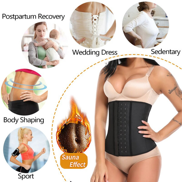 Women Body Shaper 100% Latex Waist Trainer Corset Shapewear Waist Cincher Tops Plus Size Women Girdle Slimming Black | Vimost Shop.