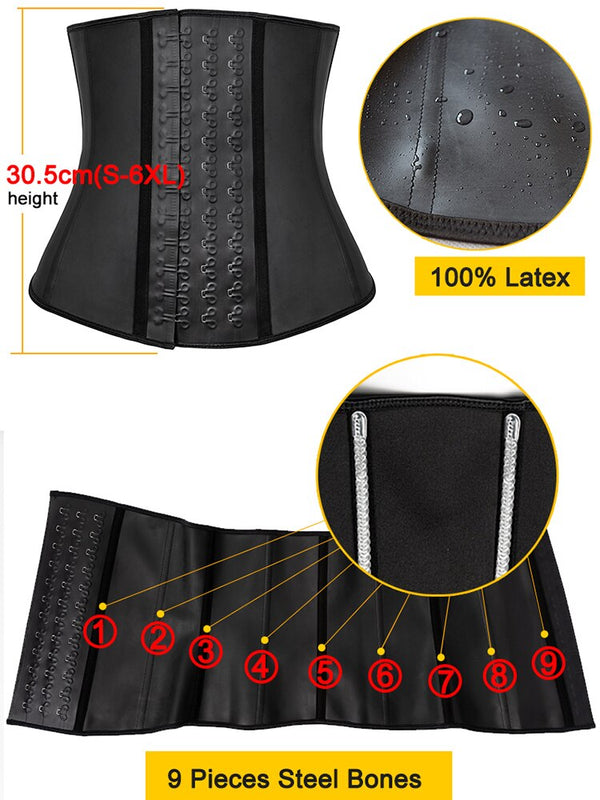 Women Body Shaper 100% Latex Waist Trainer Corset Shapewear Waist Cincher Tops Plus Size Women Girdle Slimming Black | Vimost Shop.