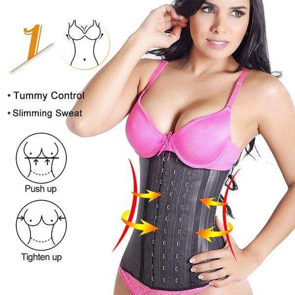 Women Body Shaper 100% Latex Waist Trainer Corset Shapewear Waist Cincher Tops Plus Size Women Girdle Slimming Black | Vimost Shop.