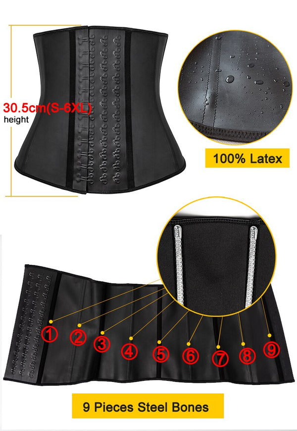 Women Body Shaper 100% Latex Waist Trainer Corset Shapewear Waist Cincher Tops Plus Size Women Girdle Slimming Black | Vimost Shop.