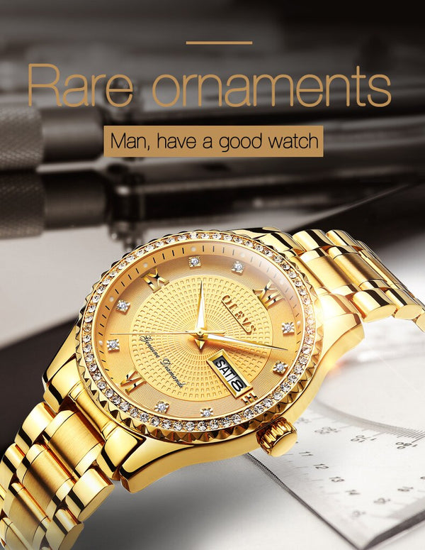 \Men Watch Business Diamond Luxury Japan MIYOTA Movement Luminous Quartz Wristwatch with Calendar Relojes de hombre | Vimost Shop.