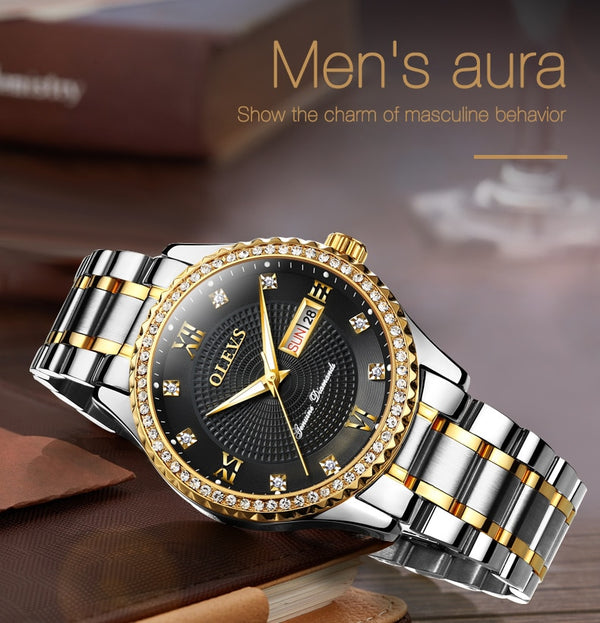 \Men Watch Business Diamond Luxury Japan MIYOTA Movement Luminous Quartz Wristwatch with Calendar Relojes de hombre | Vimost Shop.