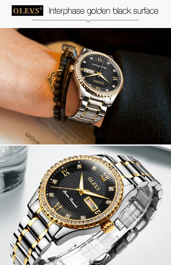 \Men Watch Business Diamond Luxury Japan MIYOTA Movement Luminous Quartz Wristwatch with Calendar Relojes de hombre | Vimost Shop.