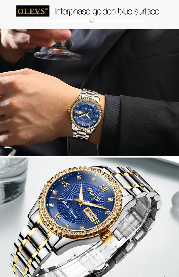 \Men Watch Business Diamond Luxury Japan MIYOTA Movement Luminous Quartz Wristwatch with Calendar Relojes de hombre | Vimost Shop.