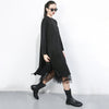 Women Black Mesh Dot Split Joint Dress New Stand Collar Long Sleeve Loose | Vimost Shop.