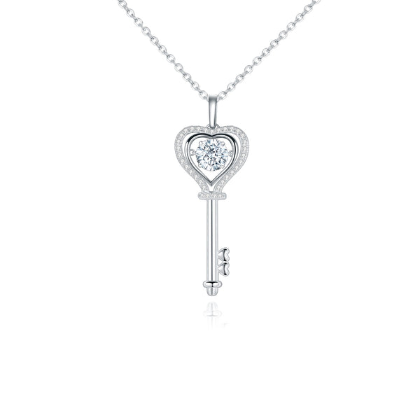1.0Ct D Color Moissanite Diamond Key Pendant Necklace with Moissanite Stone 925 Sterling Silver Jewelry | Vimost Shop.