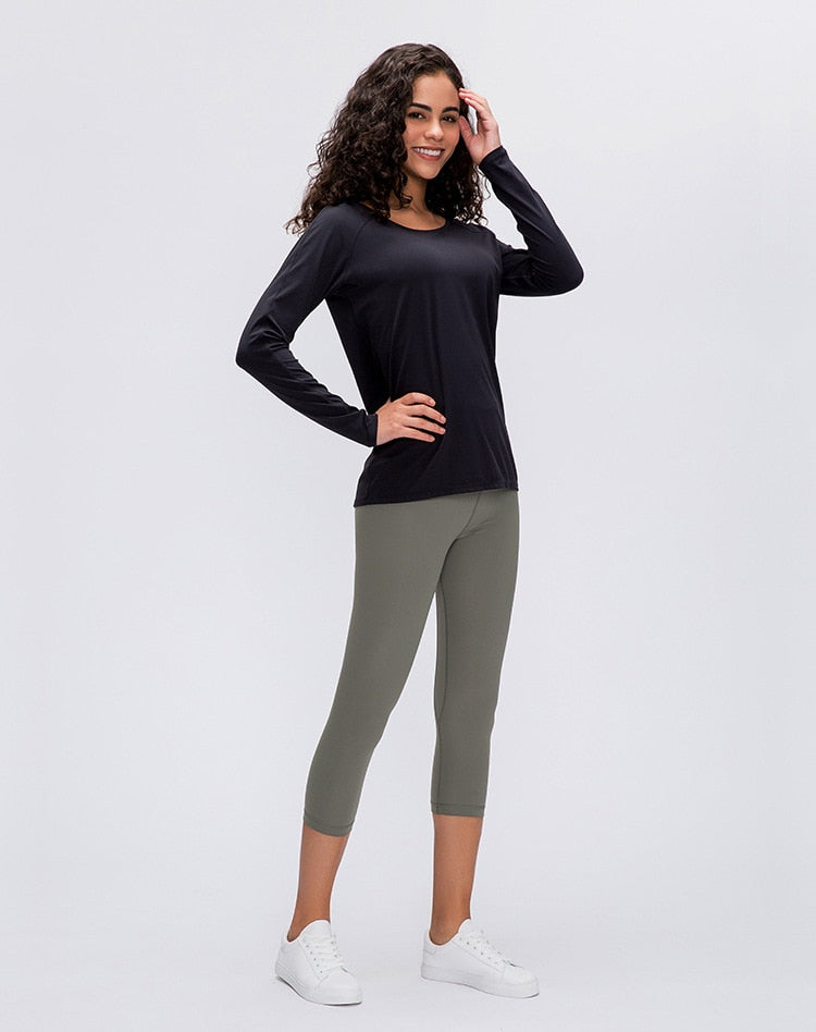 Workout Shirts for Women Nylon Spandex Yoga Long Sleeved Shirts Womens Breathable Lightweight Loose Running Sport Tops | Vimost Shop.