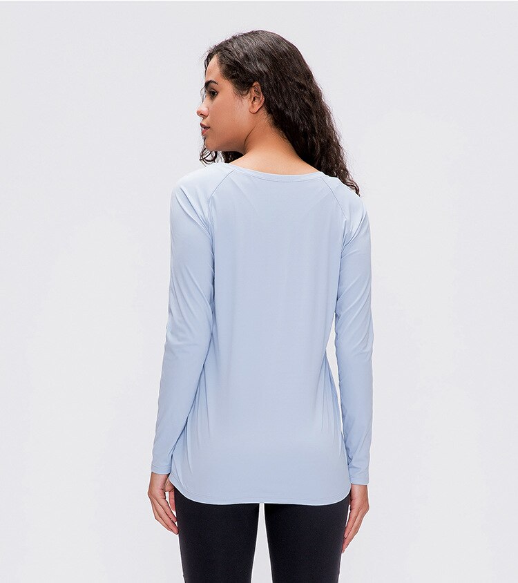 Workout Shirts for Women Nylon Spandex Yoga Long Sleeved Shirts Womens Breathable Lightweight Loose Running Sport Tops | Vimost Shop.