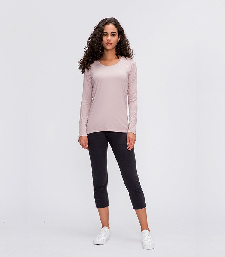 Workout Shirts for Women Nylon Spandex Yoga Long Sleeved Shirts Womens Breathable Lightweight Loose Running Sport Tops | Vimost Shop.
