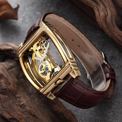 Transparent Mens Watches Mechanical Automatic Wristwatch Leather Strap Top Brand Steampunk Self Winding Clock Male montre homme