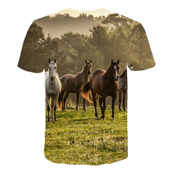 Men Streetwear Round Neck Short Sleeve Tees Tops Funny Animal Male Clothes Casual Run Horse 3D Print Tshirt | Vimost Shop.