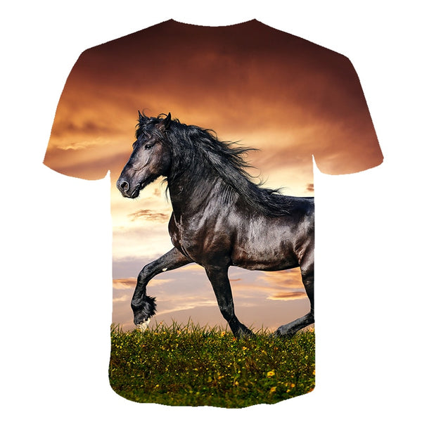 Men Streetwear Round Neck Short Sleeve Tees Tops Funny Animal Male Clothes Casual Run Horse 3D Print Tshirt | Vimost Shop.