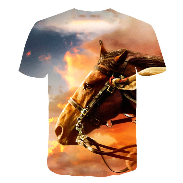 Men Streetwear Round Neck Short Sleeve Tees Tops Funny Animal Male Clothes Casual Run Horse 3D Print Tshirt | Vimost Shop.