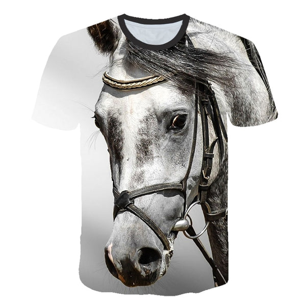 Men Streetwear Round Neck Short Sleeve Tees Tops Funny Animal Male Clothes Casual Run Horse 3D Print Tshirt | Vimost Shop.