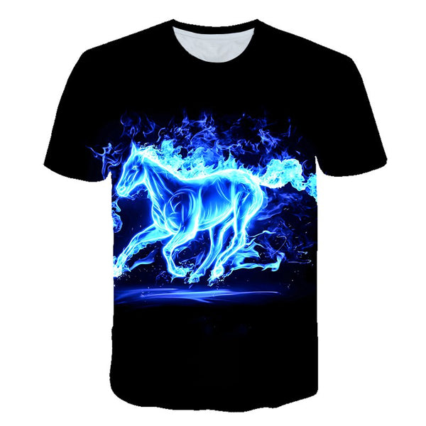 Men Streetwear Round Neck Short Sleeve Tees Tops Funny Animal Male Clothes Casual Run Horse 3D Print Tshirt | Vimost Shop.