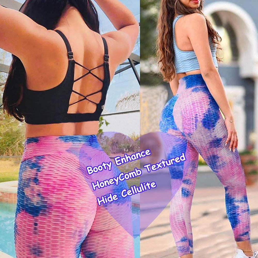 Tie-dye Booty Yoga Pants Women Fitness High Waisted Ruched Butt Lift Textured Scrunch Leggings Booty Tights Running | Vimost Shop.