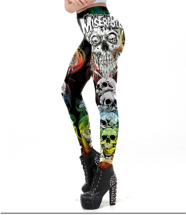 Halloween Miserable Skull Leggings For Women Trending Product Gothic Cross Tomb Legins Ghost Ankle Pant | Vimost Shop.